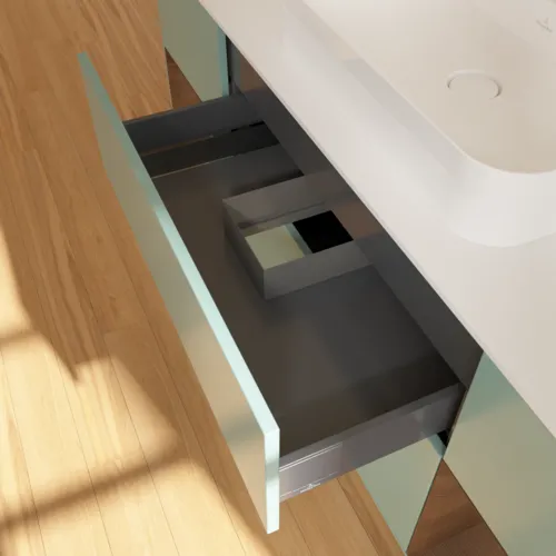Obrázek VILLEROY BOCH Finion Vanity unit, with lighting, 4 pull-out compartments, 1600 x 603 x 501 mm, Olive Matt Lacquer / Walnut Veneer / Glass White Matt #G451GNGM