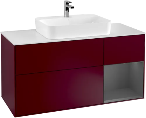 Obrázek VILLEROY BOCH Finion Vanity unit, with lighting, 3 pull-out compartments, 1200 x 603 x 501 mm, Peony Matt Lacquer / Anthracite Matt Lacquer / Glass White Matt #G421GKHB