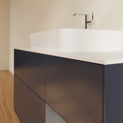 Bild von VILLEROY BOCH Finion Waschbeckenunterschrank, mit Beleuchtung, 3 Auszüge, 1200 x 603 x 501 mm, Midnight Blue Matt Lacquer / Anthracite Matt Lacquer / Glass White Matt #G421GKHG