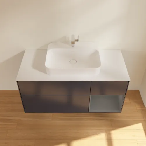 Bild von VILLEROY BOCH Finion Waschbeckenunterschrank, mit Beleuchtung, 3 Auszüge, 1200 x 603 x 501 mm, Midnight Blue Matt Lacquer / Anthracite Matt Lacquer / Glass White Matt #G421GKHG