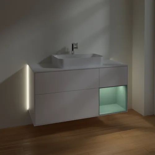 Bild von VILLEROY BOCH Finion Waschbeckenunterschrank, mit Beleuchtung, 3 Auszüge, 1200 x 603 x 501 mm, White Matt Lacquer / Olive Matt Lacquer / Glass White Matt #G421GMMT