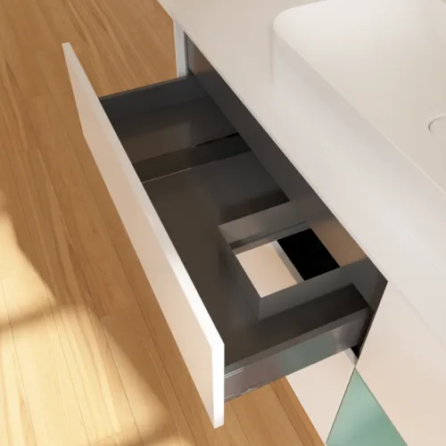 Bild von VILLEROY BOCH Finion Waschbeckenunterschrank, mit Beleuchtung, 3 Auszüge, 1200 x 603 x 501 mm, White Matt Lacquer / Olive Matt Lacquer / Glass White Matt #G421GMMT