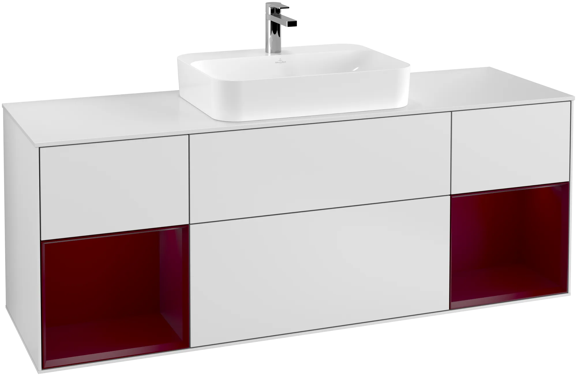Picture of VILLEROY BOCH Finion Vanity unit, with lighting, 4 pull-out compartments, 1600 x 603 x 501 mm, White Matt Lacquer / Peony Matt Lacquer / Glass White Matt #G451HBMT