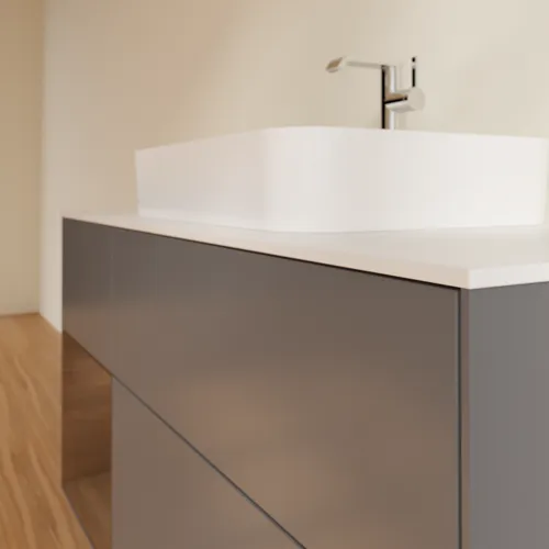 VILLEROY BOCH Finion Waschbeckenunterschrank, mit Beleuchtung, 3 Auszüge, 1200 x 603 x 501 mm, Anthracite Matt Lacquer / Walnut Veneer / Glass White Matt #G411GNGK, Bild 6