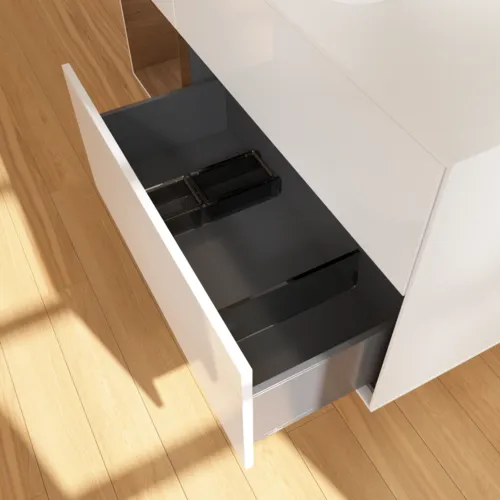 Bild von VILLEROY BOCH Finion Waschbeckenunterschrank, mit Beleuchtung, 3 Auszüge, 1200 x 603 x 501 mm, Glossy White Lacquer / Walnut Veneer / Glass White Matt #G411GNGF
