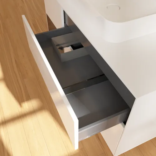 Bild von VILLEROY BOCH Finion Waschbeckenunterschrank, mit Beleuchtung, 3 Auszüge, 1200 x 603 x 501 mm, Glossy White Lacquer / Walnut Veneer / Glass White Matt #G411GNGF