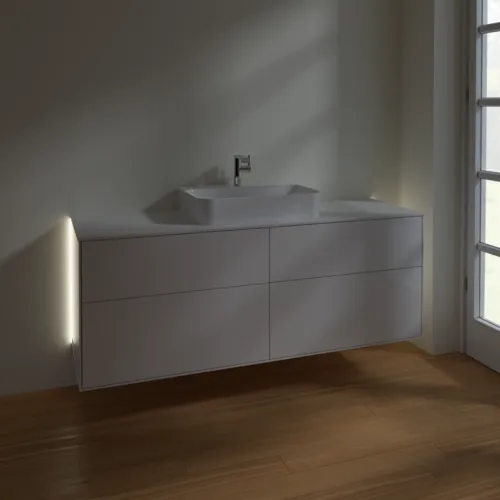 Bild von VILLEROY BOCH Finion Waschbeckenunterschrank, mit Beleuchtung, 4 Auszüge, 1600 x 603 x 501 mm, Glossy White Lacquer / Glass White Matt #G44100GF