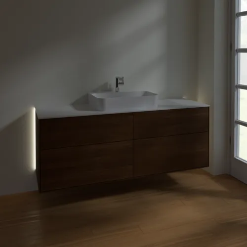 Obrázek VILLEROY BOCH Finion Vanity unit, with lighting, 4 pull-out compartments, 1600 x 603 x 501 mm, Walnut Veneer / Glass White Matt #G44100GN