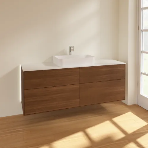 Obrázek VILLEROY BOCH Finion Vanity unit, with lighting, 4 pull-out compartments, 1600 x 603 x 501 mm, Walnut Veneer / Glass White Matt #G44100GN
