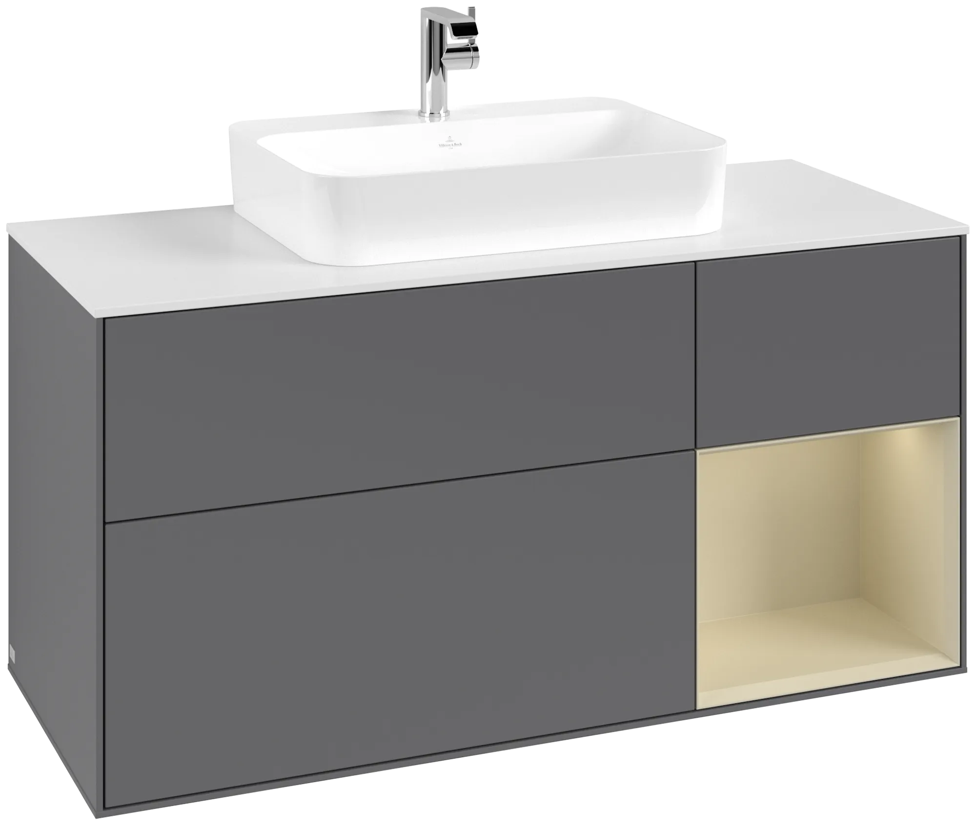 Picture of VILLEROY BOCH Finion Vanity unit, with lighting, 3 pull-out compartments, 1200 x 603 x 501 mm, Anthracite Matt Lacquer / Silk Grey Matt Lacquer / Glass White Matt #G421HJGK