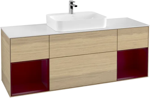 Picture of VILLEROY BOCH Finion Vanity unit, with lighting, 4 pull-out compartments, 1600 x 603 x 501 mm, Oak Veneer / Peony Matt Lacquer / Glass White Matt #G451HBPC