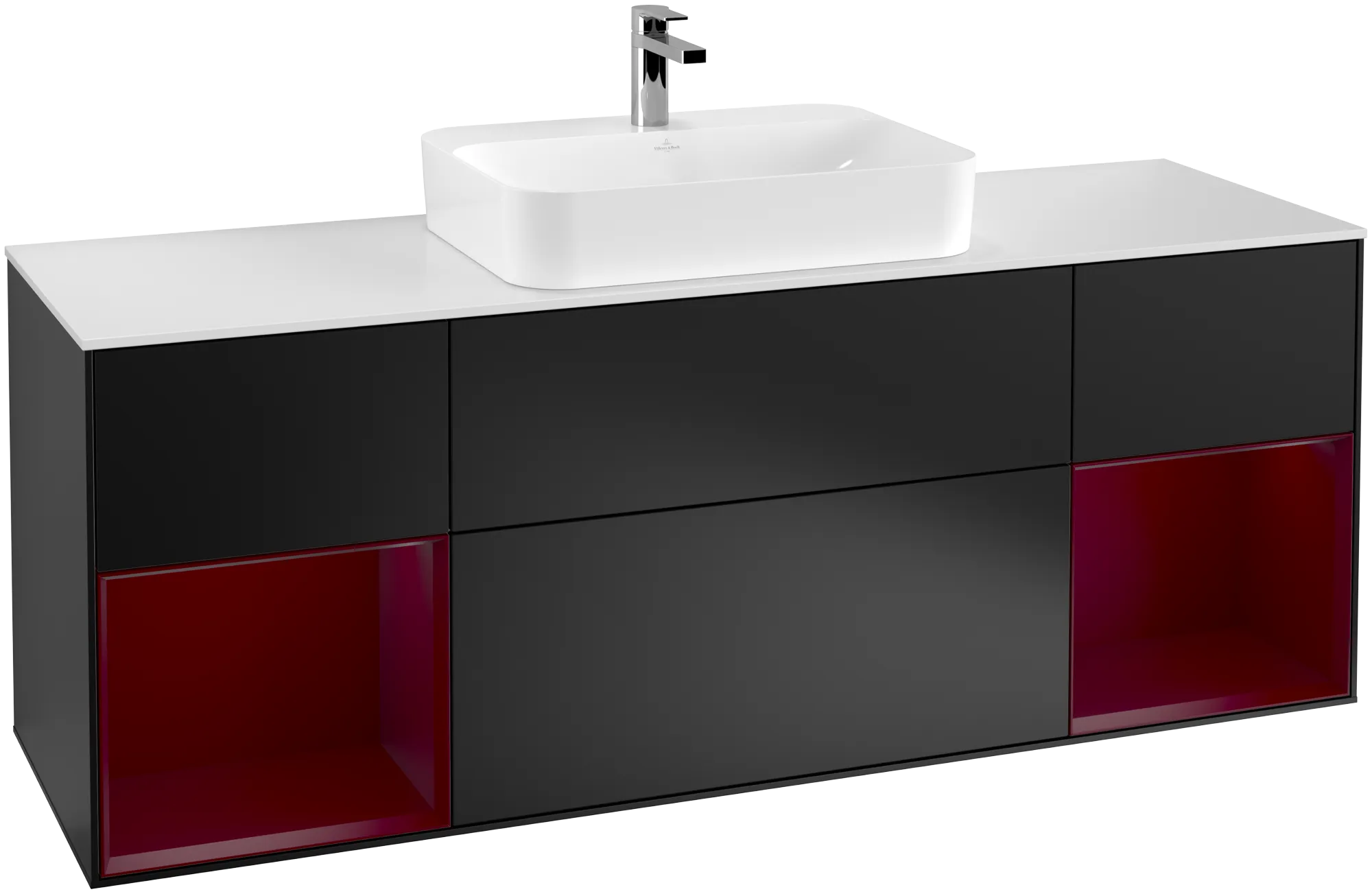 Picture of VILLEROY BOCH Finion Vanity unit, with lighting, 4 pull-out compartments, 1600 x 603 x 501 mm, Black Matt Lacquer / Peony Matt Lacquer / Glass White Matt #G451HBPD