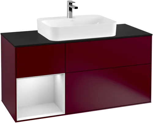 Picture of VILLEROY BOCH Finion Vanity unit, with lighting, 3 pull-out compartments, 1200 x 603 x 501 mm, Peony Matt Lacquer / White Matt Lacquer / Glass Black Matt #G412MTHB