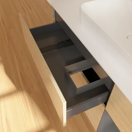 VILLEROY BOCH Finion Waschbeckenunterschrank, mit Beleuchtung, 3 Auszüge, 1200 x 603 x 501 mm, Oak Veneer / Anthracite Matt Lacquer / Glass White Matt #G421GKPC, Bild 8