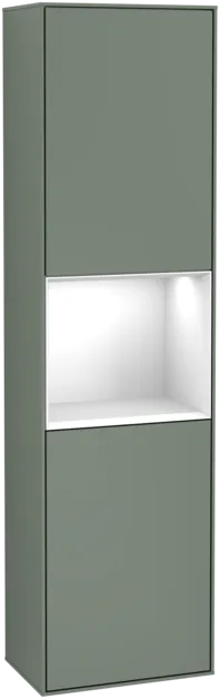 Bild von VILLEROY BOCH Finion Hochschrank, mit Beleuchtung, 2 Türen, 418 x 1516 x 270 mm, Olive Matt Lacquer / Glossy White Lacquer #G460GFGM