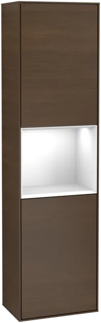 VILLEROY BOCH Finion Tall cabinet, with lighting, 2 doors, 418 x 1516 x 270 mm, Walnut Veneer / Glossy White Lacquer #G460GFGN resmi