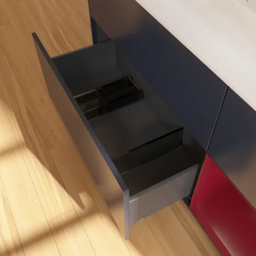 Obrázek VILLEROY BOCH Finion Vanity unit, with lighting, 3 pull-out compartments, 1200 x 603 x 501 mm, Midnight Blue Matt Lacquer / Peony Matt Lacquer / Glass White Matt #G421HBHG