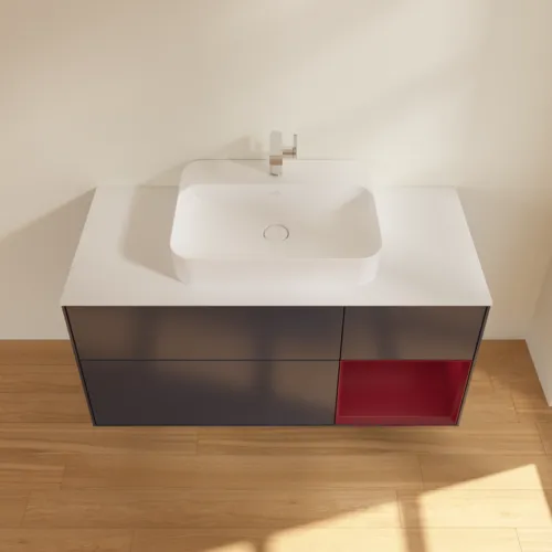 Obrázek VILLEROY BOCH Finion Vanity unit, with lighting, 3 pull-out compartments, 1200 x 603 x 501 mm, Midnight Blue Matt Lacquer / Peony Matt Lacquer / Glass White Matt #G421HBHG