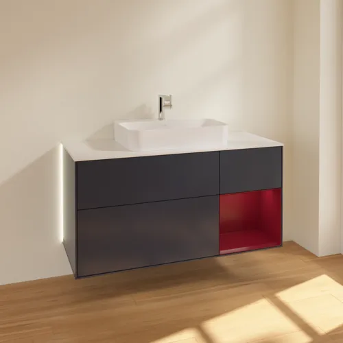 Obrázek VILLEROY BOCH Finion Vanity unit, with lighting, 3 pull-out compartments, 1200 x 603 x 501 mm, Midnight Blue Matt Lacquer / Peony Matt Lacquer / Glass White Matt #G421HBHG