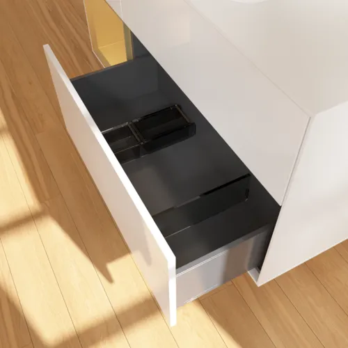 Bild von VILLEROY BOCH Finion Waschbeckenunterschrank, mit Beleuchtung, 3 Auszüge, 1200 x 603 x 501 mm, Glossy White Lacquer / Gold Matt Lacquer / Glass White Matt #G411HFGF
