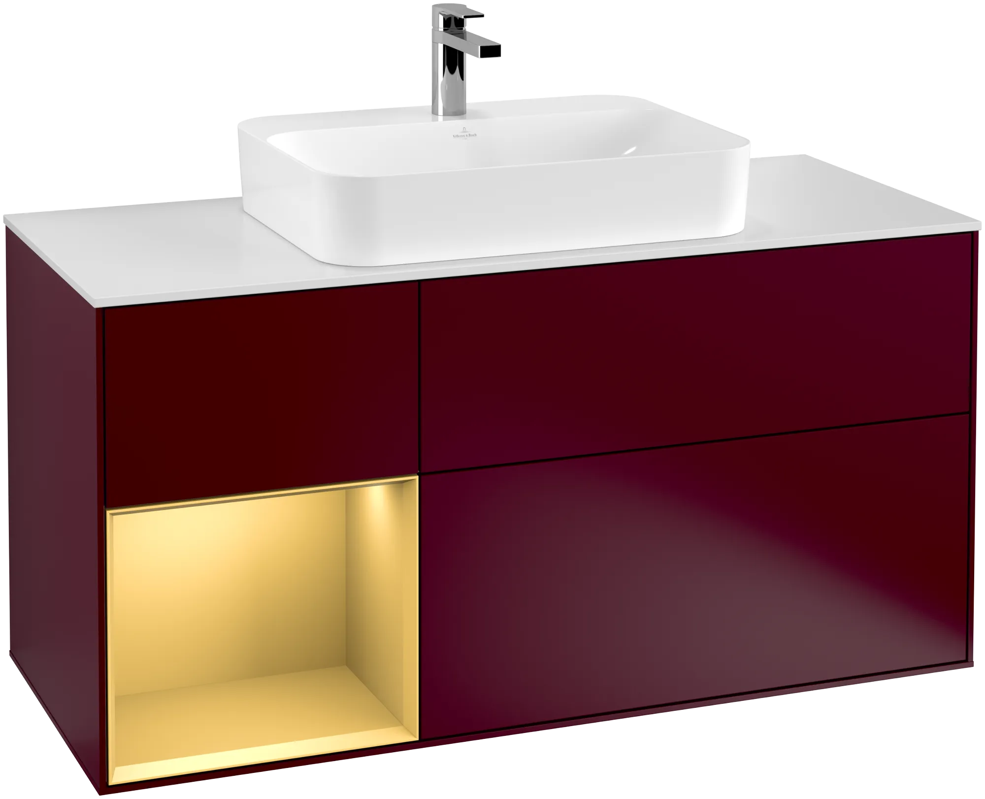 VILLEROY BOCH Finion Vanity unit, with lighting, 3 pull-out compartments, 1200 x 603 x 501 mm, Peony Matt Lacquer / Gold Matt Lacquer / Glass White Matt #G411HFHB resmi