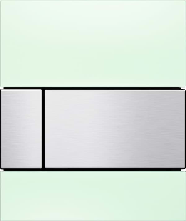 Obrázek TECE Kovové splachovací tlačítko TECEsquare pro pisoár včetně kartuše, zelené sklo, tlačítka z kartáčované nerezové oceli 9242804