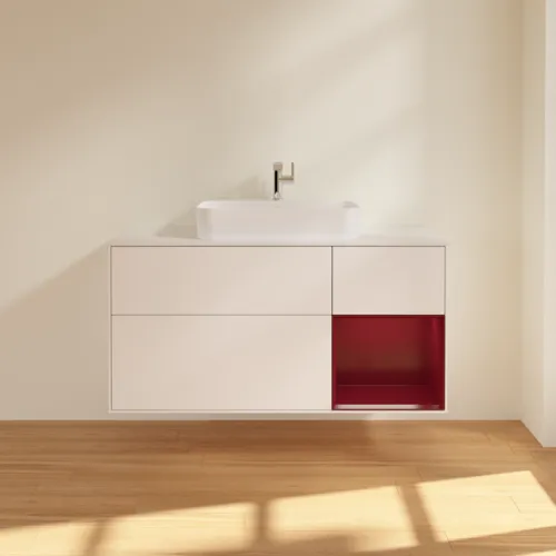 VILLEROY BOCH Finion Waschbeckenunterschrank, mit Beleuchtung, 3 Auszüge, 1200 x 603 x 501 mm, White Matt Lacquer / Peony Matt Lacquer / Glass White Matt #G421HBMT, Bild 3