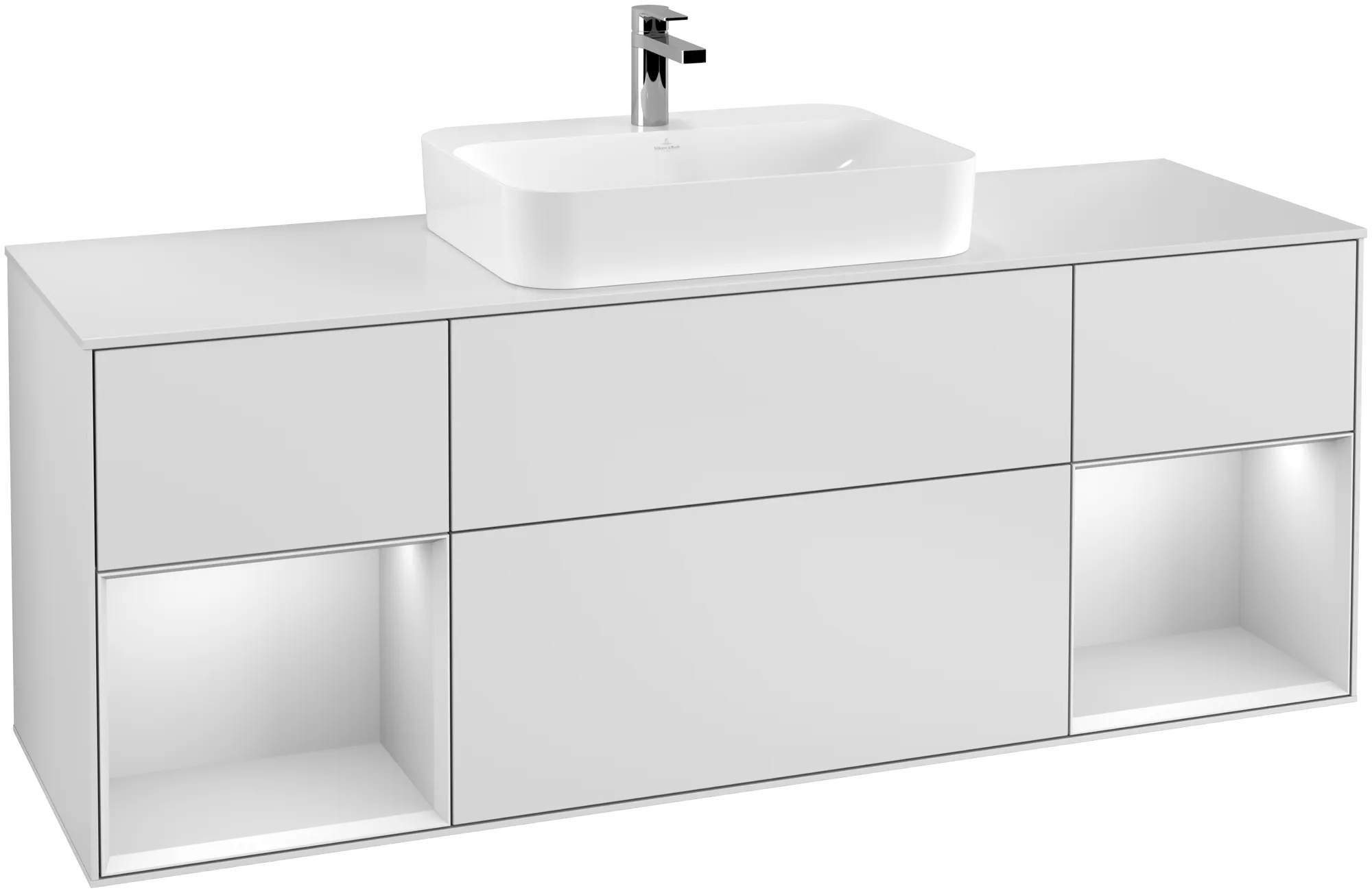 Obrázek VILLEROY BOCH Finion Vanity unit, with lighting, 4 pull-out compartments, 1600 x 603 x 501 mm, White Matt Lacquer / White Matt Lacquer / Glass White Matt #G451MTMT