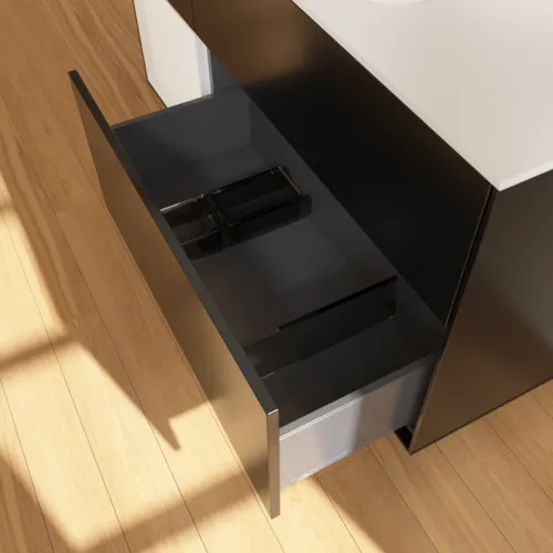 Picture of VILLEROY BOCH Finion Vanity unit, with lighting, 3 pull-out compartments, 1200 x 603 x 501 mm, Black Matt Lacquer / Glossy White Lacquer / Glass White Matt #G411GFPD