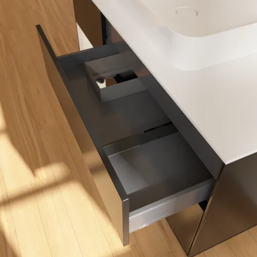 Picture of VILLEROY BOCH Finion Vanity unit, with lighting, 3 pull-out compartments, 1200 x 603 x 501 mm, Black Matt Lacquer / Glossy White Lacquer / Glass White Matt #G411GFPD