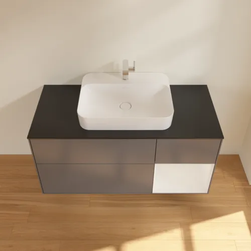 VILLEROY BOCH Finion Waschbeckenunterschrank, mit Beleuchtung, 3 Auszüge, 1200 x 603 x 501 mm, Anthracite Matt Lacquer / Glossy White Lacquer / Glass Black Matt #G422GFGK, Bild 4