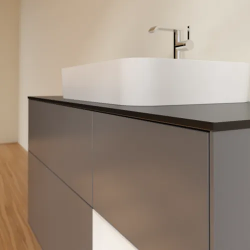 VILLEROY BOCH Finion Waschbeckenunterschrank, mit Beleuchtung, 3 Auszüge, 1200 x 603 x 501 mm, Anthracite Matt Lacquer / Glossy White Lacquer / Glass Black Matt #G422GFGK, Bild 6