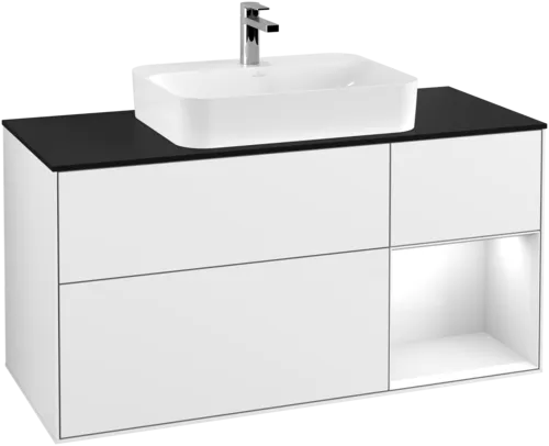 VILLEROY BOCH Finion Vanity unit, with lighting, 3 pull-out compartments, 1200 x 603 x 501 mm, Glossy White Lacquer / Glossy White Lacquer / Glass Black Matt #G422GFGF resmi
