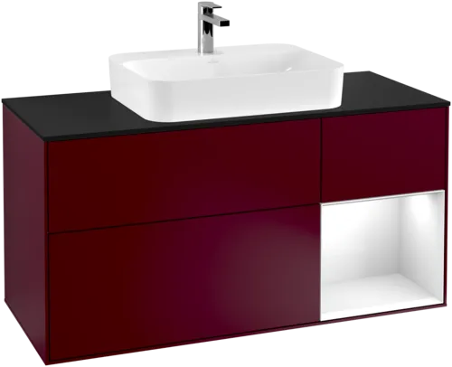 VILLEROY BOCH Finion Vanity unit, with lighting, 3 pull-out compartments, 1200 x 603 x 501 mm, Peony Matt Lacquer / Glossy White Lacquer / Glass Black Matt #G422GFHB resmi