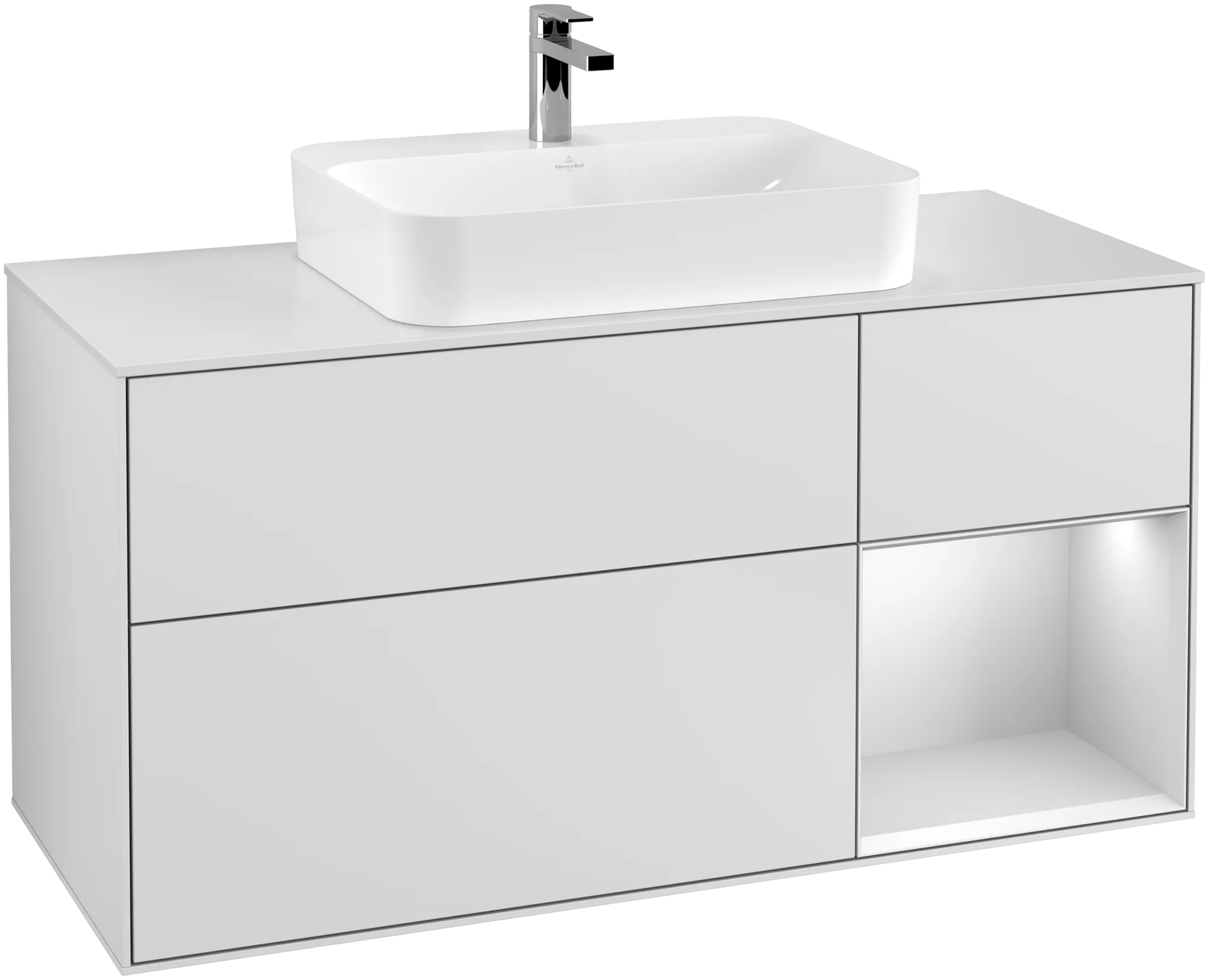 VILLEROY BOCH Finion Vanity unit, with lighting, 3 pull-out compartments, 1200 x 603 x 501 mm, White Matt Lacquer / White Matt Lacquer / Glass White Matt #G421MTMT resmi