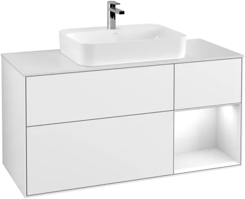 VILLEROY BOCH Finion Vanity unit, with lighting, 3 pull-out compartments, 1200 x 603 x 501 mm, Glossy White Lacquer / Glossy White Lacquer / Glass White Matt #G421GFGF resmi
