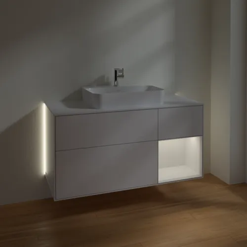 Bild von VILLEROY BOCH Finion Waschbeckenunterschrank, mit Beleuchtung, 3 Auszüge, 1200 x 603 x 501 mm, Glossy White Lacquer / Glossy White Lacquer / Glass White Matt #G421GFGF
