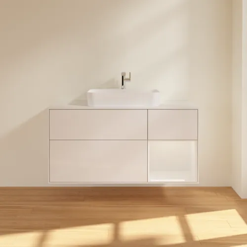 Bild von VILLEROY BOCH Finion Waschbeckenunterschrank, mit Beleuchtung, 3 Auszüge, 1200 x 603 x 501 mm, Glossy White Lacquer / Glossy White Lacquer / Glass White Matt #G421GFGF