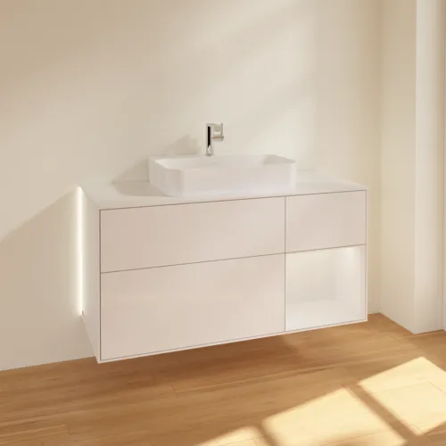 Bild von VILLEROY BOCH Finion Waschbeckenunterschrank, mit Beleuchtung, 3 Auszüge, 1200 x 603 x 501 mm, Glossy White Lacquer / Glossy White Lacquer / Glass White Matt #G421GFGF