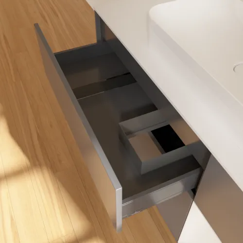 VILLEROY BOCH Finion Waschbeckenunterschrank, mit Beleuchtung, 3 Auszüge, 1200 x 603 x 501 mm, Anthracite Matt Lacquer / Glossy White Lacquer / Glass White Matt #G421GFGK, Bild 8