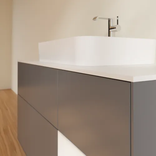 VILLEROY BOCH Finion Waschbeckenunterschrank, mit Beleuchtung, 3 Auszüge, 1200 x 603 x 501 mm, Anthracite Matt Lacquer / Glossy White Lacquer / Glass White Matt #G421GFGK, Bild 6