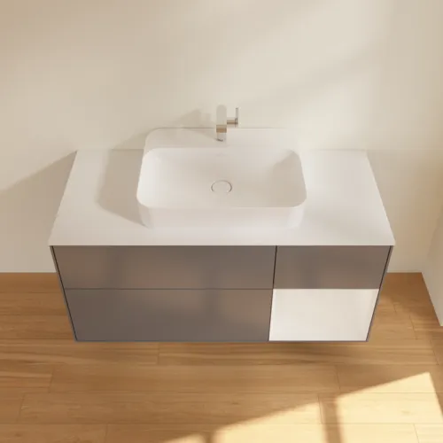VILLEROY BOCH Finion Waschbeckenunterschrank, mit Beleuchtung, 3 Auszüge, 1200 x 603 x 501 mm, Anthracite Matt Lacquer / Glossy White Lacquer / Glass White Matt #G421GFGK, Bild 4