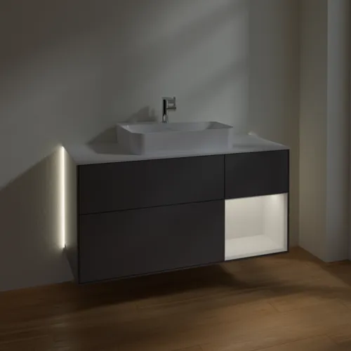 VILLEROY BOCH Finion Waschbeckenunterschrank, mit Beleuchtung, 3 Auszüge, 1200 x 603 x 501 mm, Anthracite Matt Lacquer / Glossy White Lacquer / Glass White Matt #G421GFGK, Bild 5