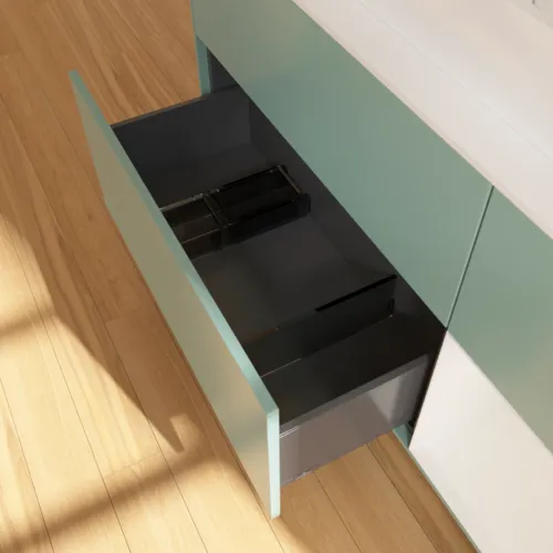 Bild von VILLEROY BOCH Finion Waschbeckenunterschrank, mit Beleuchtung, 3 Auszüge, 1200 x 603 x 501 mm, Olive Matt Lacquer / Glossy White Lacquer / Glass White Matt #G421GFGM