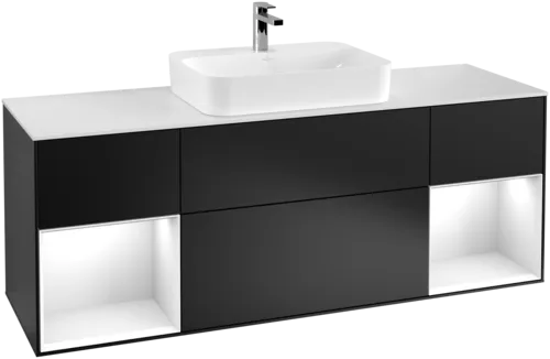 VILLEROY BOCH Finion Vanity unit, with lighting, 4 pull-out compartments, 1600 x 603 x 501 mm, Black Matt Lacquer / Glossy White Lacquer / Glass White Matt #G451GFPD resmi