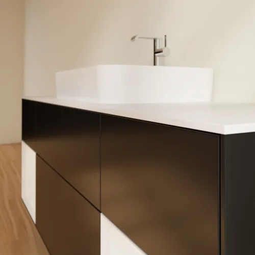 Bild von VILLEROY BOCH Finion Waschbeckenunterschrank, mit Beleuchtung, 4 Auszüge, 1600 x 603 x 501 mm, Black Matt Lacquer / Glossy White Lacquer / Glass White Matt #G451GFPD