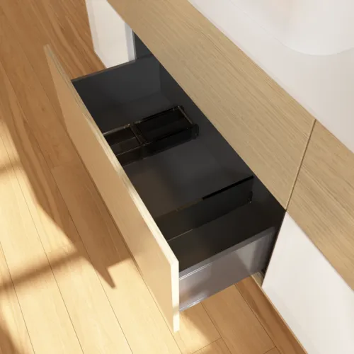 Bild von VILLEROY BOCH Finion Waschbeckenunterschrank, mit Beleuchtung, 4 Auszüge, 1600 x 603 x 501 mm, Oak Veneer / Glossy White Lacquer / Glass White Matt #G451GFPC