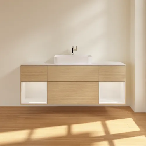 Bild von VILLEROY BOCH Finion Waschbeckenunterschrank, mit Beleuchtung, 4 Auszüge, 1600 x 603 x 501 mm, Oak Veneer / Glossy White Lacquer / Glass White Matt #G451GFPC
