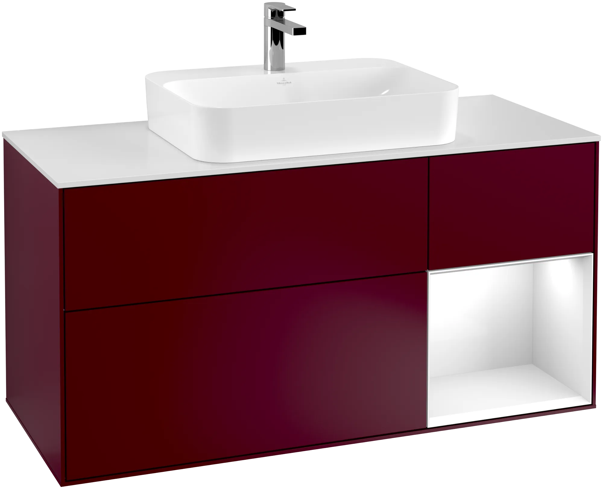 VILLEROY BOCH Finion Vanity unit, with lighting, 3 pull-out compartments, 1200 x 603 x 501 mm, Peony Matt Lacquer / Glossy White Lacquer / Glass White Matt #G421GFHB resmi