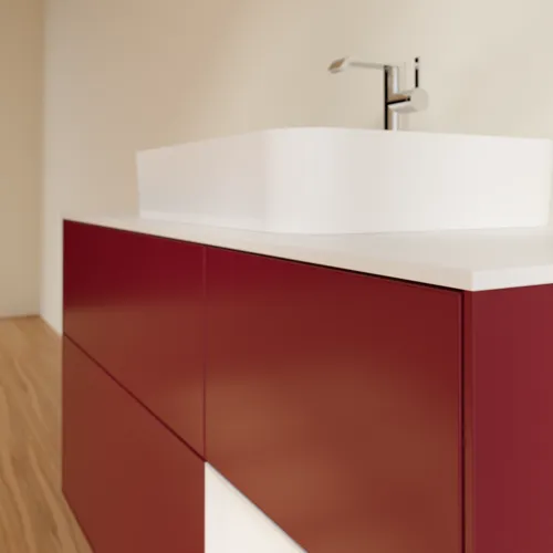 Bild von VILLEROY BOCH Finion Waschbeckenunterschrank, mit Beleuchtung, 3 Auszüge, 1200 x 603 x 501 mm, Peony Matt Lacquer / Glossy White Lacquer / Glass White Matt #G421GFHB